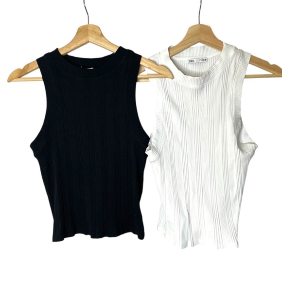 2 Bundle Zara Tank Tops Black & White - Picture 1 of 8